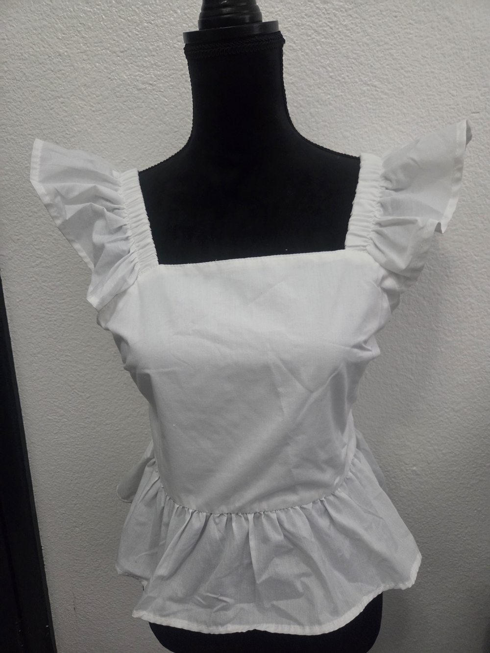 White Ruffle Sleeve Square Neck Women's Top